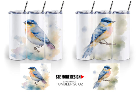 Tumbler Wrap Watercolor Painting Birds Sublimation artnoy 