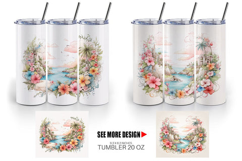 Tumbler Wrap Watercolor Paradise Sublimation artnoy 