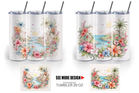 Tumbler Wrap Watercolor Paradise Sublimation artnoy 
