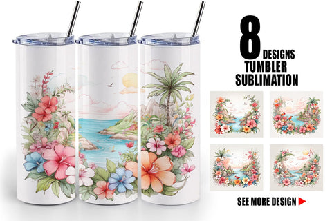Tumbler Wrap Watercolor Paradise Sublimation artnoy 