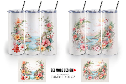Tumbler Wrap Watercolor Paradise Sublimation artnoy 