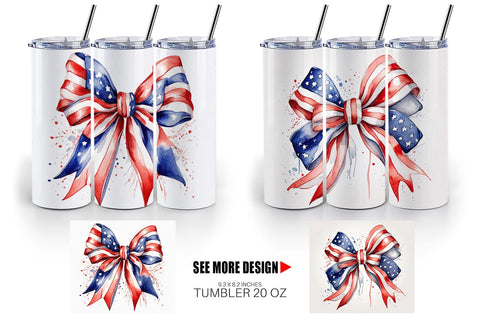 Tumbler Wrap Watercolor Patriotic Bow Sublimation artnoy 