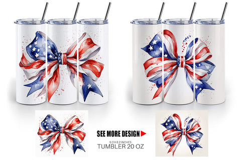 Tumbler Wrap Watercolor Patriotic Bow Sublimation artnoy 