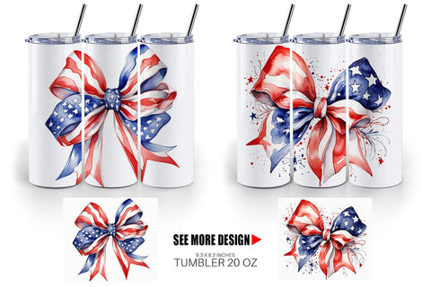 Tumbler Wrap Watercolor Patriotic Bow Sublimation artnoy 