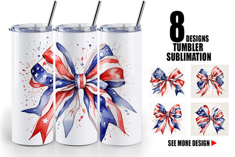 Tumbler Wrap Watercolor Patriotic Bow Sublimation artnoy 