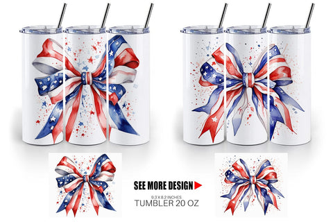 Tumbler Wrap Watercolor Patriotic Bow Sublimation artnoy 