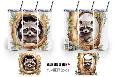 Tumbler Wrap Watercolor Raccoon Sublimation artnoy 