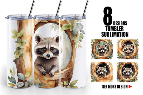 Tumbler Wrap Watercolor Raccoon Sublimation artnoy 