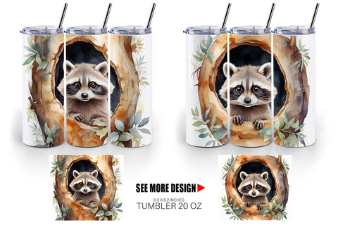 Tumbler Wrap Watercolor Raccoon Sublimation artnoy 