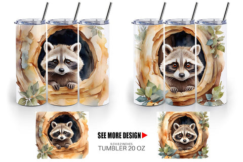 Tumbler Wrap Watercolor Raccoon Sublimation artnoy 