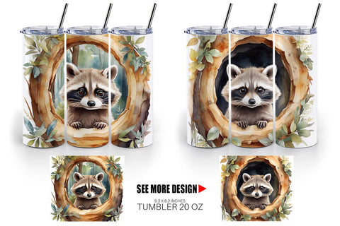 Tumbler Wrap Watercolor Raccoon Sublimation artnoy 