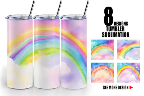 Tumbler Wrap Watercolor Rainbow Sky Sublimation artnoy 
