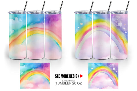 Tumbler Wrap Watercolor Rainbow Sky Sublimation artnoy 