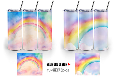 Tumbler Wrap Watercolor Rainbow Sky Sublimation artnoy 