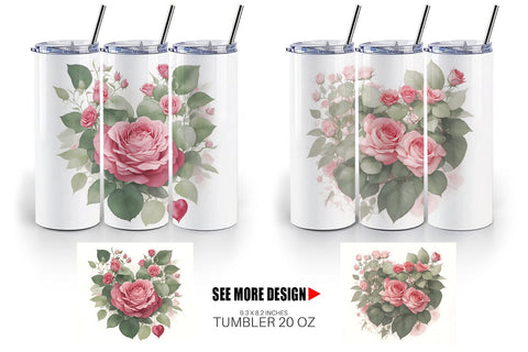 Tumbler Wrap Watercolor Red Rose Sublimation artnoy 