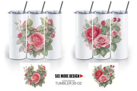 Tumbler Wrap Watercolor Red Rose Sublimation artnoy 