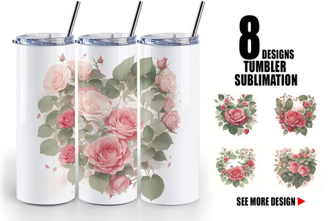 Tumbler Wrap Watercolor Red Rose Sublimation artnoy 