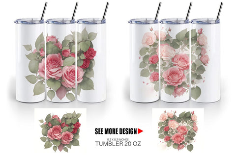 Tumbler Wrap Watercolor Red Rose Sublimation artnoy 