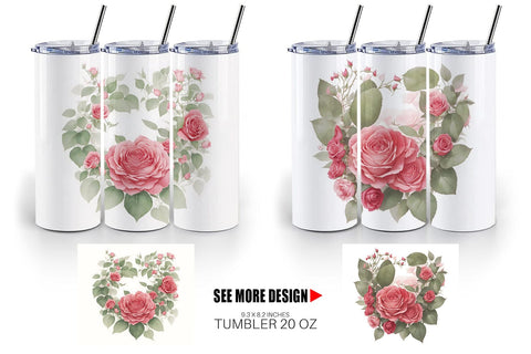 Tumbler Wrap Watercolor Red Rose Sublimation artnoy 