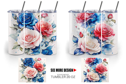 Tumbler Wrap Watercolor Roses Patriotic Sublimation artnoy 