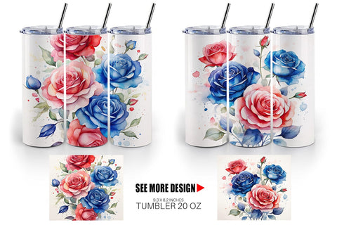 Tumbler Wrap Watercolor Roses Patriotic Sublimation artnoy 