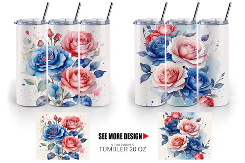 Tumbler Wrap Watercolor Roses Patriotic Sublimation artnoy 