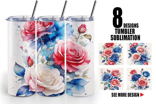Tumbler Wrap Watercolor Roses Patriotic Sublimation artnoy 