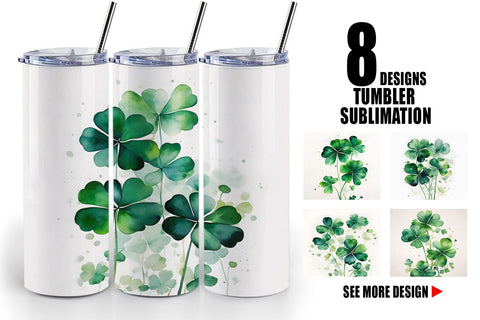 Tumbler Wrap Watercolor Shamrock Leaves Sublimation artnoy 