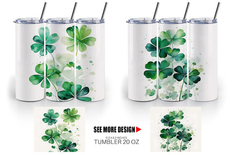 Tumbler Wrap Watercolor Shamrock Leaves Sublimation artnoy 