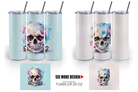 Tumbler Wrap Watercolor Skull Sublimation artnoy 