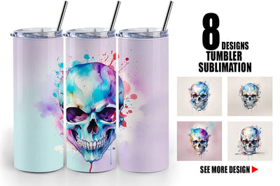 Tumbler Wrap Watercolor Skull Sublimation artnoy 