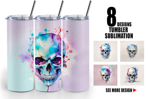 Tumbler Wrap Watercolor Skull Sublimation artnoy 