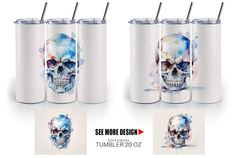 Tumbler Wrap Watercolor Skull Sublimation artnoy 
