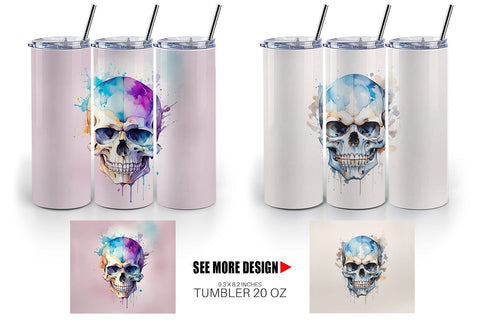 Tumbler Wrap Watercolor Skull Sublimation artnoy 
