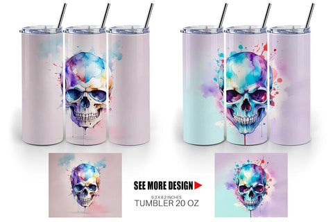 Tumbler Wrap Watercolor Skull Sublimation artnoy 