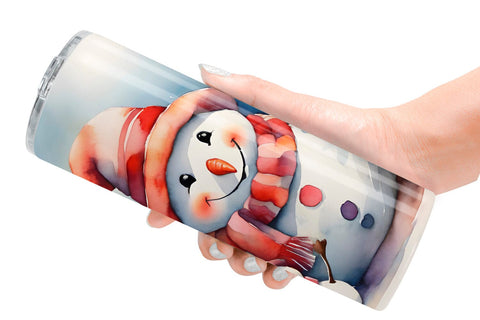 Tumbler Wrap Watercolor Snowman Family Sublimation artnoy 