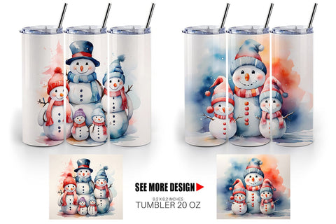 Tumbler Wrap Watercolor Snowman Family Sublimation artnoy 