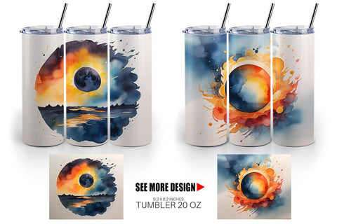 Tumbler Wrap Watercolor Solar Eclipse Sublimation artnoy 