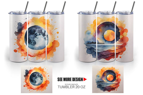 Tumbler Wrap Watercolor Solar Eclipse Sublimation artnoy 
