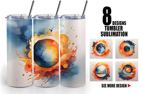 Tumbler Wrap Watercolor Solar Eclipse Sublimation artnoy 