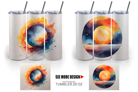 Tumbler Wrap Watercolor Solar Eclipse Sublimation artnoy 