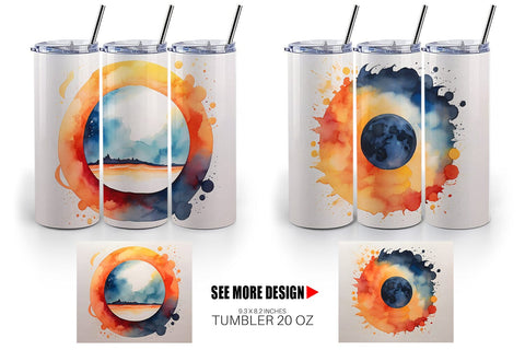 Tumbler Wrap Watercolor Solar Eclipse Sublimation artnoy 