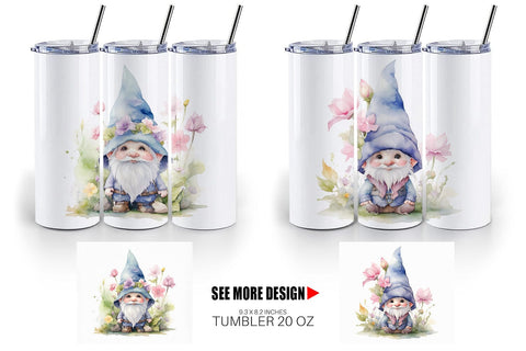 Tumbler Wrap Watercolor Spring Gnome Sublimation artnoy 
