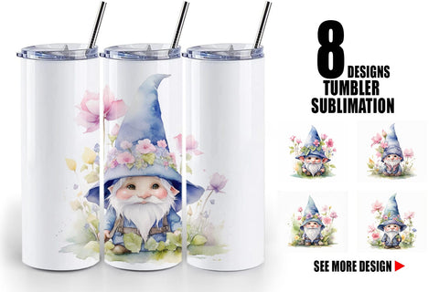 Tumbler Wrap Watercolor Spring Gnome Sublimation artnoy 