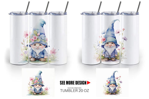 Tumbler Wrap Watercolor Spring Gnome Sublimation artnoy 