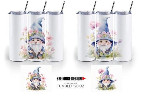 Tumbler Wrap Watercolor Spring Gnome Sublimation artnoy 