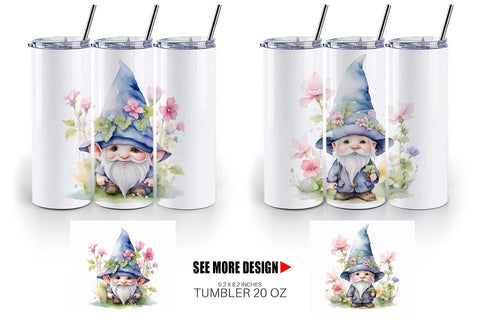 Tumbler Wrap Watercolor Spring Gnome Sublimation artnoy 