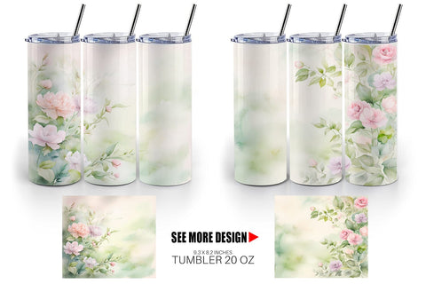 Tumbler Wrap Watercolor Spring Greenery Sublimation artnoy 