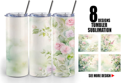 Tumbler Wrap Watercolor Spring Greenery Sublimation artnoy 