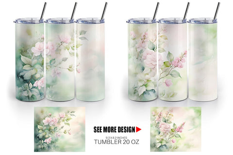 Tumbler Wrap Watercolor Spring Greenery Sublimation artnoy 